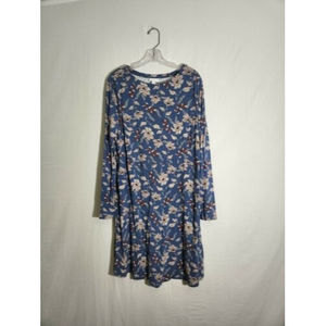 J.Jill Wearever Floral Midi Dress Round Neck Blue Floral Womens Size L Tall
